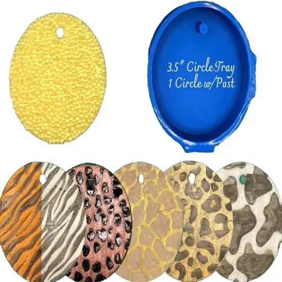 Bundle - 3.5" circle w/post and 5 animal print inserts - Silicone Freshie Mold {3}