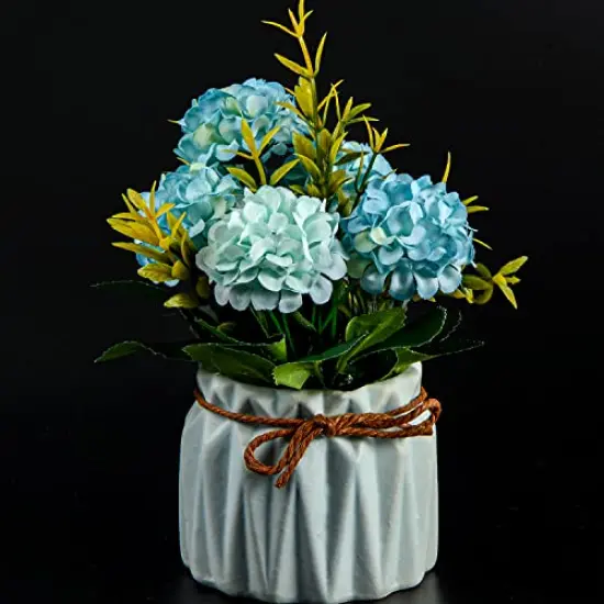 Artificial Flower Plants &ndash; Mini Fake Hydrangea Flowers in Pot for Home Decor Party Wedding Office Patio Table Desk Decoration, Set of 4, 3.3''(D) x 5.5''(H) {3}