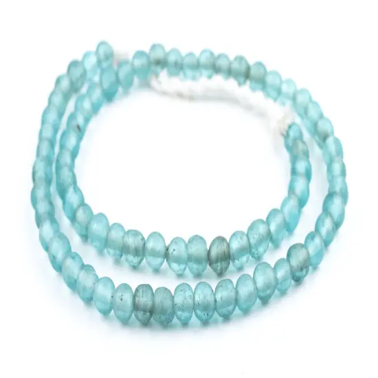 The Bead Chest Ancient-Style Java Glass Beads, Round Indonesian Handmade Fair Trade Etched Spacers for DIY Jewelry Making and Crafts (Clear Marine) {3}