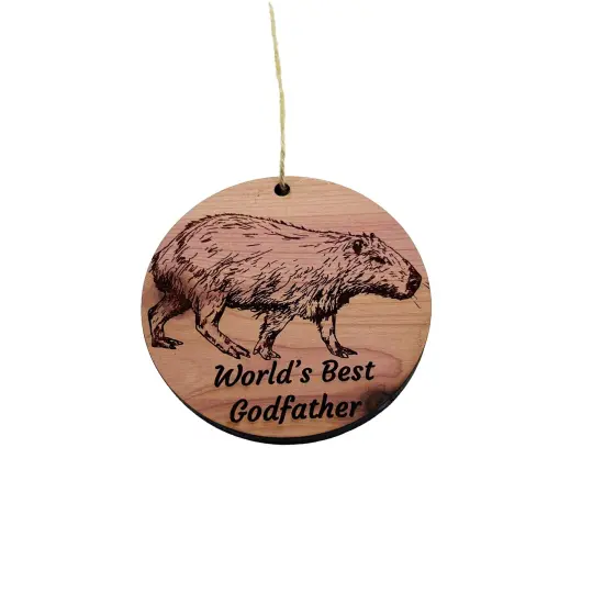 Worlds Best Godfather Capybara - Cedar Ornament {3}