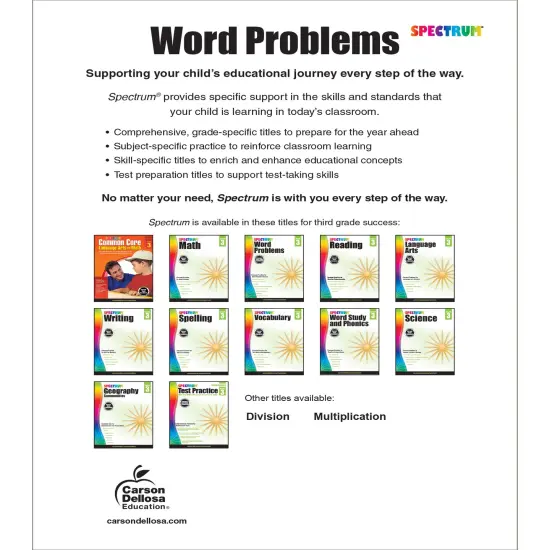 Spectrum Word Problems 3rd Grade Math Workbook, Geometry, Algebra Prep, Fractions, Telling Time, Money, and More Mathematics, Classroom or Homeschool Curriculum {2}