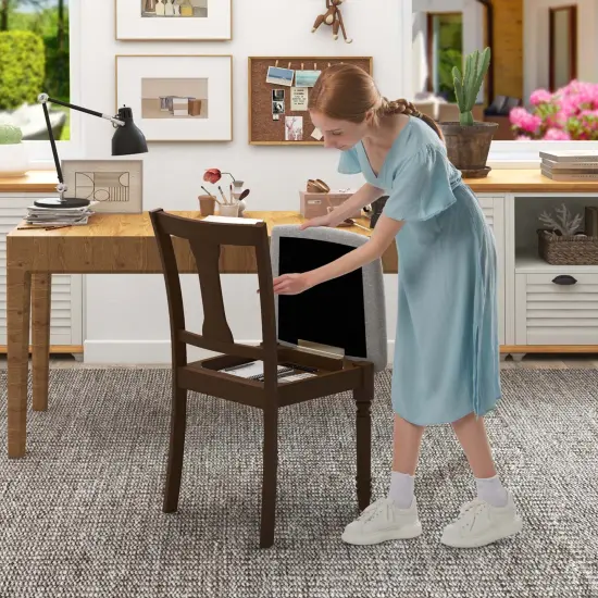 Costway 2 PCS Wood Chair Antique Upholstered Chair with Storage Space Black & Beige/Brown & Light Gray {4}