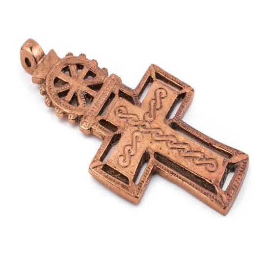 Bahir Dar Ethiopian Copper Cross Pendant (100x50mm): Authentic Ethiopian East African Design for Jewelry & Necklace Making {3}