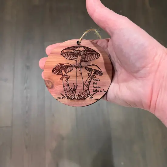 Toadstool Worlds Most Awesome Mother-in-Law - Cedar Ornament {4}