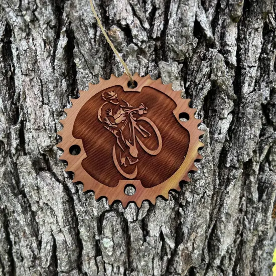 Biker and Chainring - Cedar Ornament {2}
