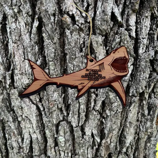 SHARK it takes a big heart to shape little minds - Cedar Ornament {1}