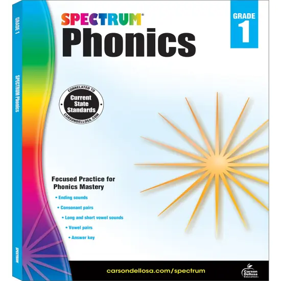 Spectrum Grade 1 Phonics Workbook, Sight Words Vocabulary, Vowels, Ending Sounds, Spelling, Grammar, and More, Language Arts Classroom or Homeschool Curriculum {1}