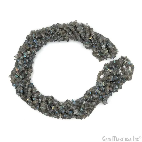Labradorite Chip Beads, 34 Inch, Natural Chip Strands, Drilled Strung Nugget Beads, 3-7mm, Polished, GemMartUSA (CHLB-70001) {4}