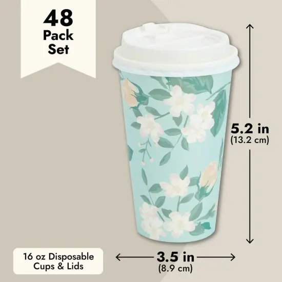 48 Pack Disposable 16 oz To Go Paper Coffee Cups with Lids, 4 Pastel Colors {2}