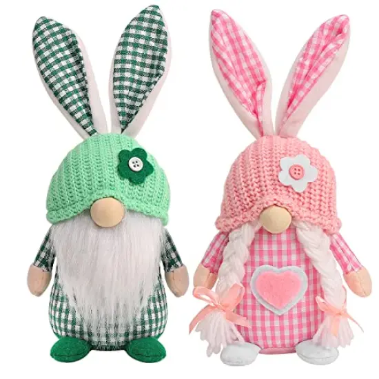 Easter Gnomes Decorations, 2 Pcs Plush Easter Bunny Handmade Swedish Tomte Elf Stuffed Doll Rabbit Gifts Cute Easter Faceless Dwarf Bunny Household Ornaments, Home Decor {1}