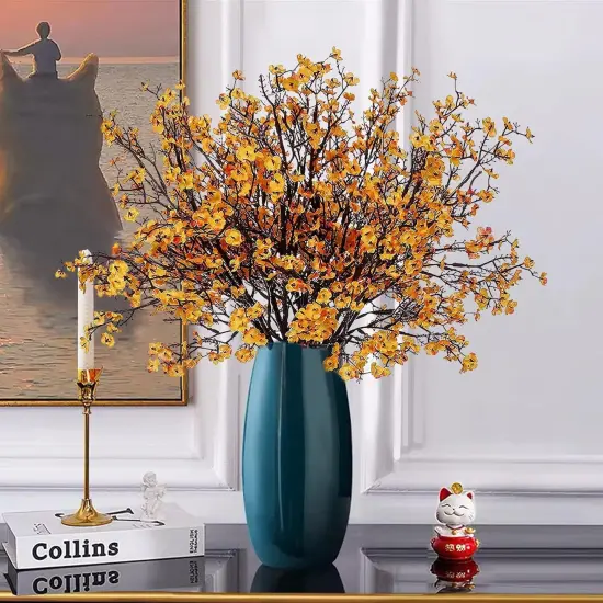 6 Bundles Baby's Breath: UV Resistant Faux Silk Bouquets Orange {3}