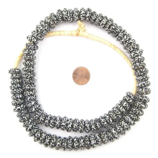 The Bead Chest Fused Rondelle Recycled Glass Beads 14mm Black & White, 24-Inch Strand, Handmade in Ghana for Jewelry Making & Crafts | Approximately 86 Beads {2}