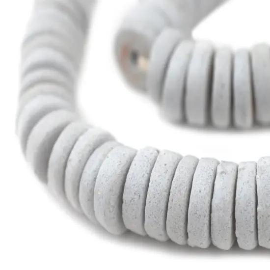 The Bead Chest Light Grey Ashanti Glass Disk Beads (18mm) {1}