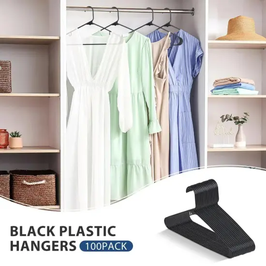 100PCS Black Velvet Clothes Hangers Durable Plastic Hanger Suit/Shirt/Pants Hangers {3}