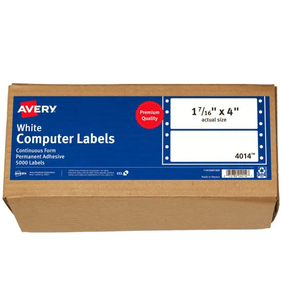 Avery White Computer Labels, 1-7/16" x 4", Dot Matrix Labels and Pin-Feed Labels, 5,000 Total (4014) {1}