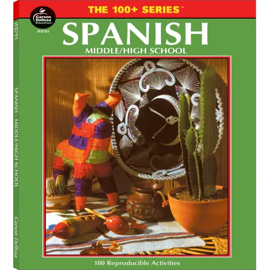 Carson Dellosa The 100 Series Spanish Workbook, Vocabulary, Common Phrases, Culture, Sentence Building Skills, and More, Middle and High School Classroom or Homeschool Curriculum {1}