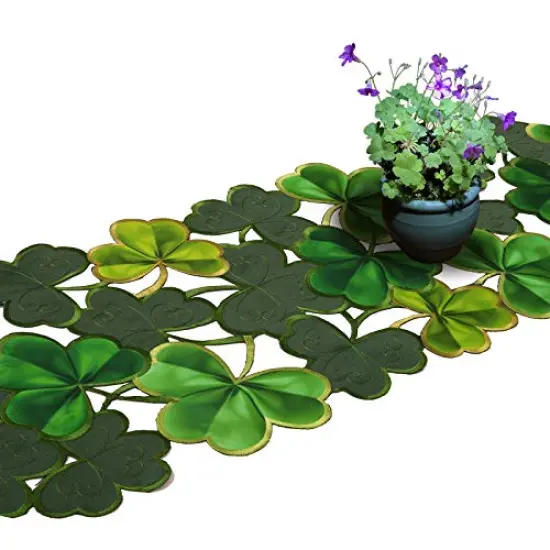 Embroidered Irish Clover Table Runner for St. Patrick&rsquo;s Day, Spring Decorations (14 x 34 inches) {4}