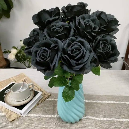 12 Pcs Artificial Roses for Wedding & Any Occasions Black {3}