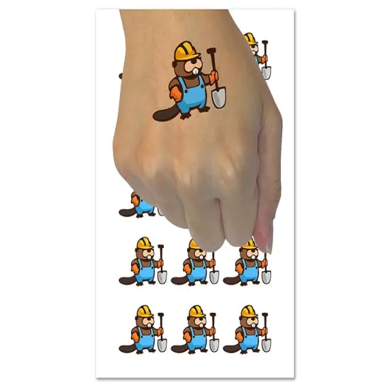 Construction Worker Builder Beaver with Shovel and Hard Hat Temporary Tattoo Water Resistant Set Collection (1 Sheet) {1}