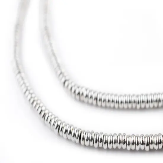 The Bead Chest Smooth Shiny Silver Heishi Beads 3mm White Metal 24 Inch Strand {1}