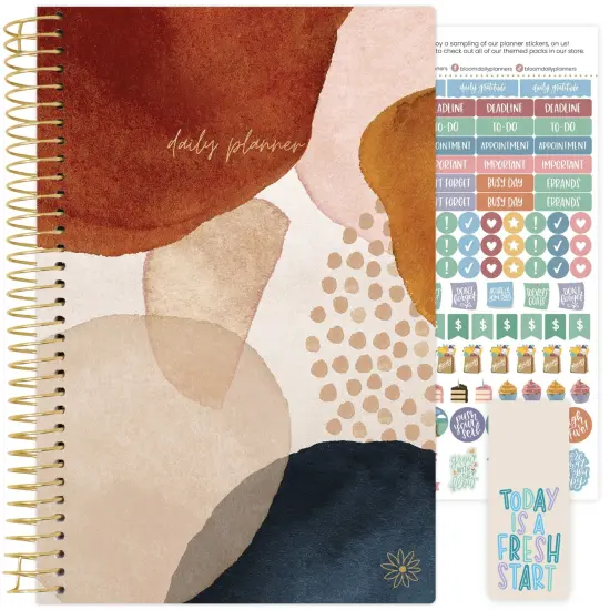 bloom daily planners Undated Soft Cover Planner, 5.5" x 8.25", Earthy Abstract, Blue {1}