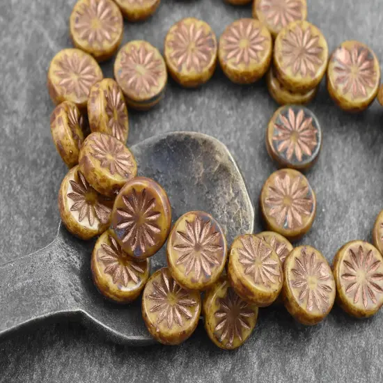 *15* 12mm Copper Washed Camel Brown PicassoAster Flower Coin Beads {3}
