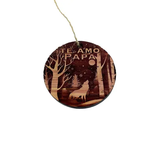 Te Amo Papa winter Wolf - Cedar Ornament {3}