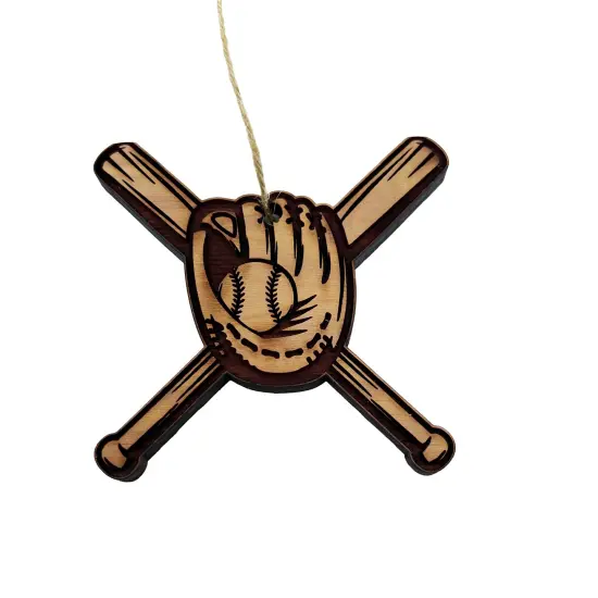 Baseball Bat and Glove - Cedar Ornament {1}