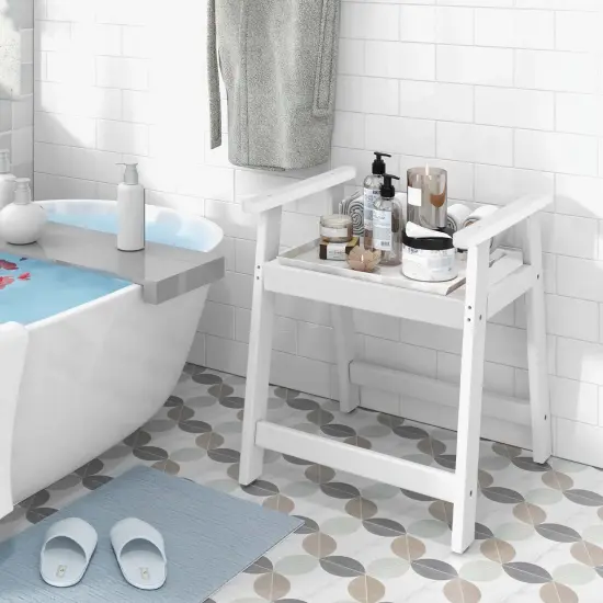 Costway Waterproof HDPE Shower Bench Bathroom Shower Chair with Armrest Heavy Duty White/Brown {2}