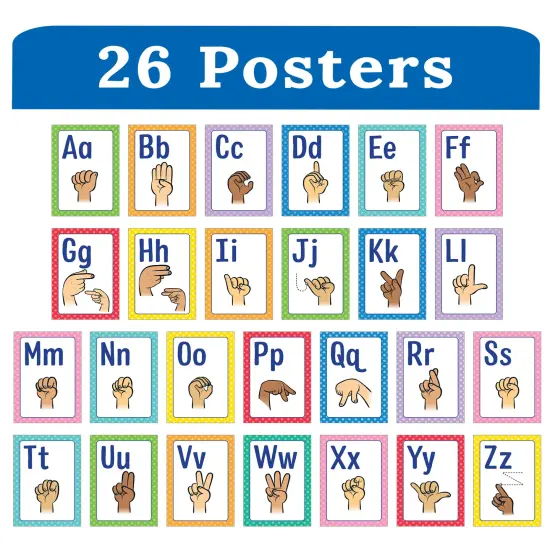 Carson Dellosa 26-Piece ASL Posters, 8.5" x 11" American Sign Language Wall Decor, Alphabet Cards for Bulletin Board, Classroom, Office Decorations, Teacher Supplies {2}
