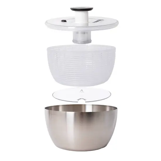 OXO Stainless Steel Salad Spinner with Locking Lid Rubber Bottom {4}