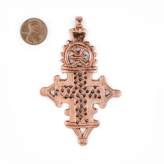 Copper Coptic Cross Pendant (89x56mm): Authentic Ethiopian East African Design for Jewelry & Necklace Making {2}