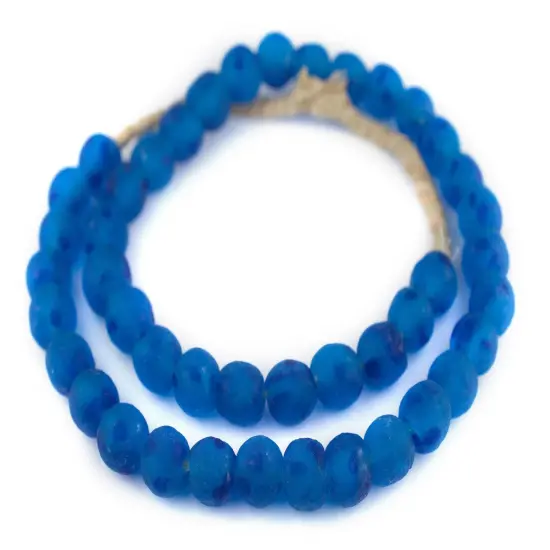 The Bead Chest African Recycled Glass Beads &ndash; Handmade in Ghana &ndash; Aqua Swirl 14mm Strand for Jewelry Making, Crafts, and Home Decor I Approximately 45-50 Beads {3}