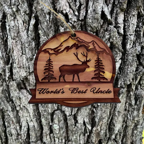 Worlds best Uncle ELK - Cedar Ornament {1}