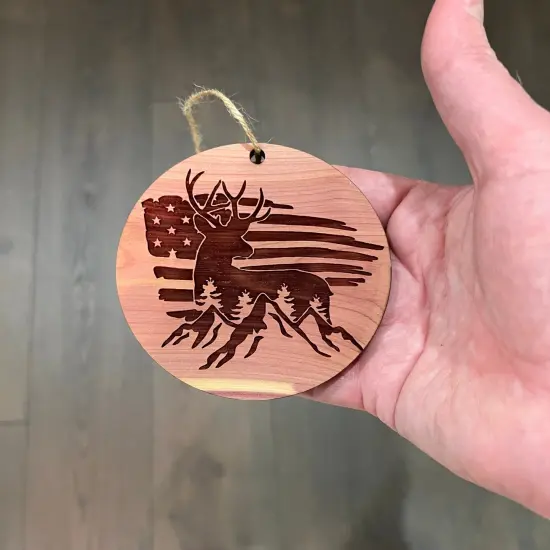 American Deer Flag - Cedar Ornament {4}
