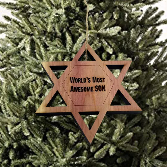 Worlds most awesome Son Star of David - Cedar Ornament {3}