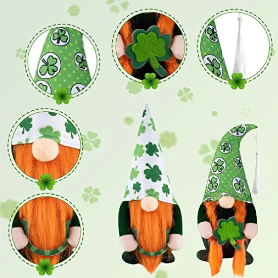 2 Pieces St. Patrick's Day Gnomes Decorations- Irish Leprechaun Plush Dolls Handmade Swedish Tomte for Home Table Ornament {5}