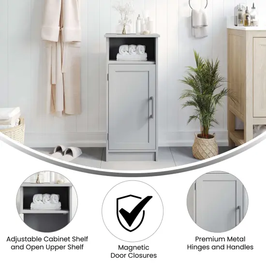 Merrick Lane Vigo Bathroom Storage Cabinet with Adjustable Cabinet Shelf, Upper Open Shelf, and Magnetic Closure Door White {8}