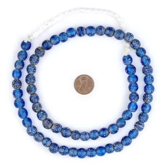 The Bead Chest Ancient-Style Java Glass Beads, Round Indonesian Handmade Fair Trade Etched Spacers for DIY Jewelry Making and Crafts (Translucent Blue) {2}