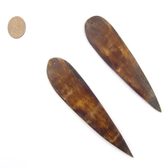 The Bead Chest Brown Bone Feather Pendant Set of 2 Kenya African Flat Handmade {3}