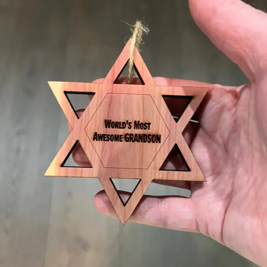 Worlds most awesome Grandson Star of David - Cedar Ornament {4}