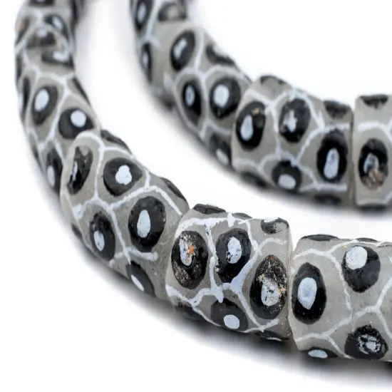 The Bead Chest Painted African Krobo Beads - Full Strand of Ghanaian Tribal Glass Beads for Necklace or Jewelry Making (Grey Eye) {1}