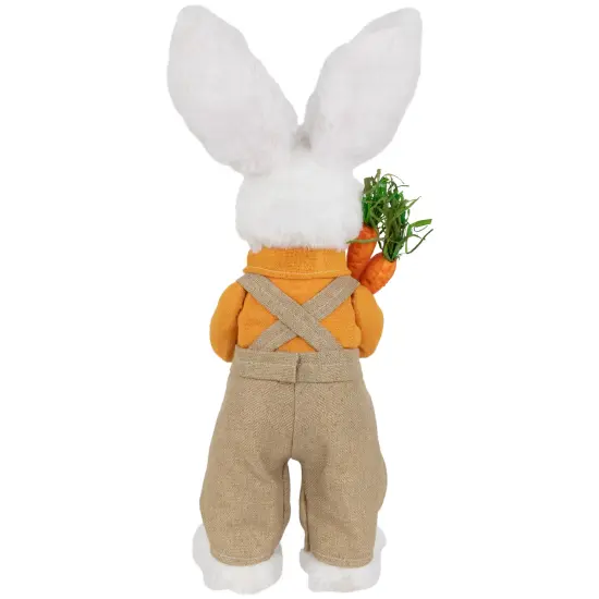 Northlight Plush Standing Boy Rabbit with Overalls Easter Figure - 15" - White and Tan {7}