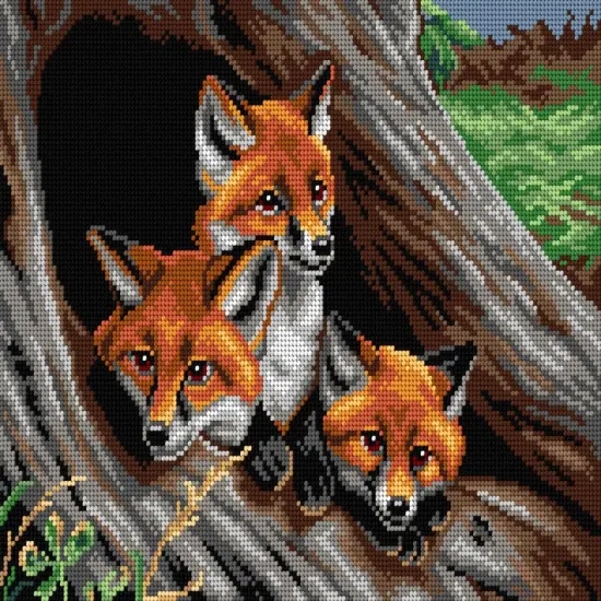 Needlepoint canvas for halfstitch without yarn after Samuel John Carter - Young Foxes in a Hollow Tree (fragment) 3249J {1}