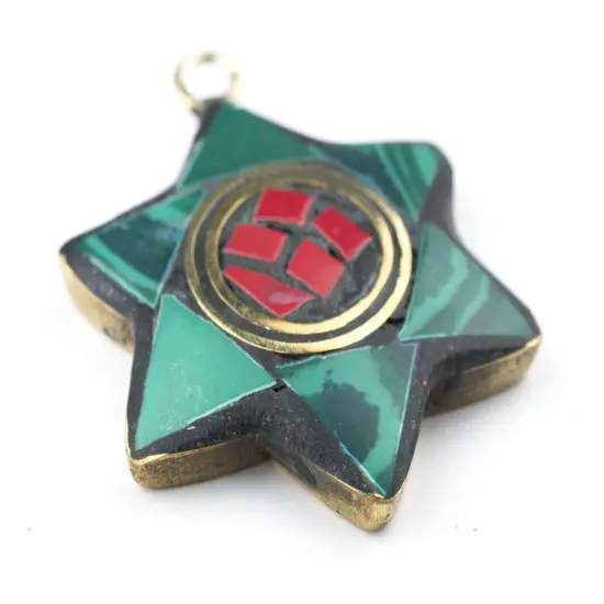 The Bead Chest Nepali Star of David Pendant: Authentic Ethnic Judaica Brass Charm Inlaid with Stone for DIY Necklace and Jewelry (Turquoise & Red) {3}