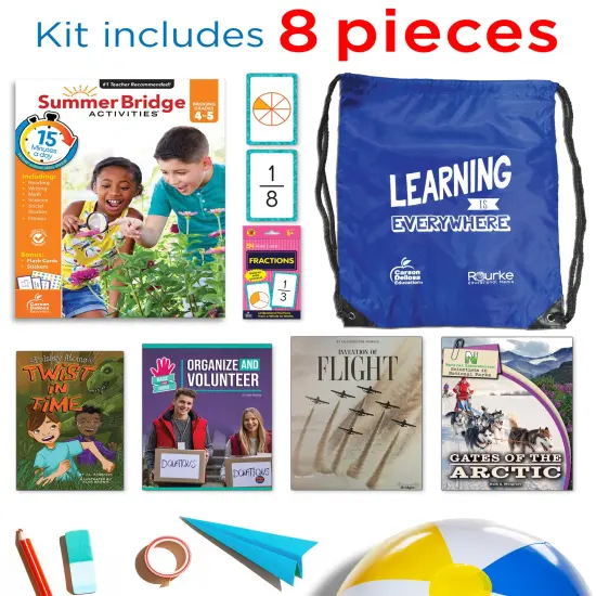 Summer Bridge Activities 4-5 Bundle, Ages 9-10, Math, Language Arts, and Science Summer Learning 5th Grade Workbooks All Subjects, Fractions Math Flash Cards, Children's Books, and Drawstring Bag {2}
