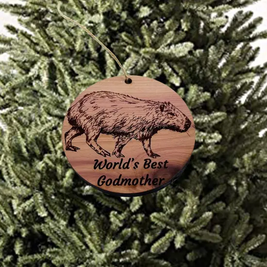 Worlds Best Godmother Capybara - Cedar Ornament {1}