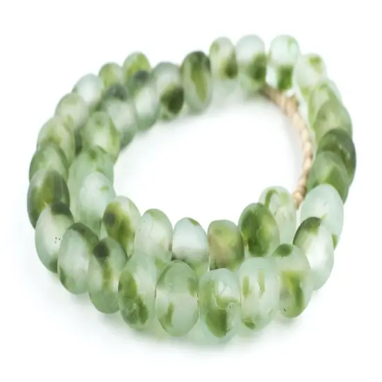 The Bead Chest Dark Green Swirl Recycled Glass Beads 18mm Ghana African Sea Glass Round Large Hole 30 Inch Strand Handmade Fair Trade {3}