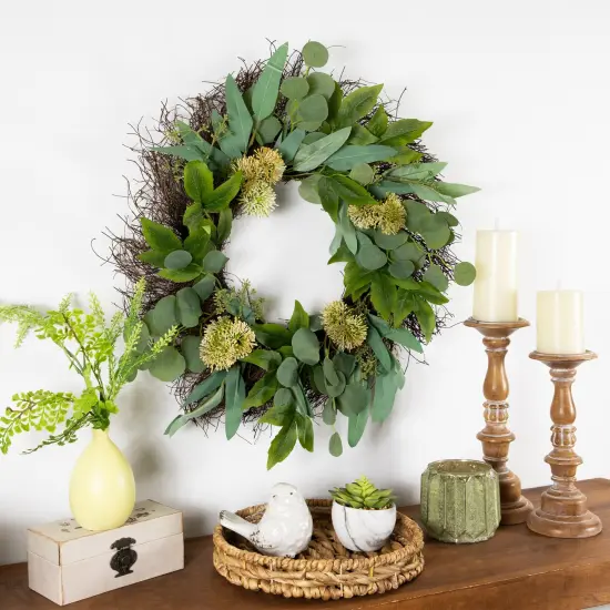 Northlight Eucalyptus and Olive Leaf Twig Spring Wreath, 24-Inch Green {4}