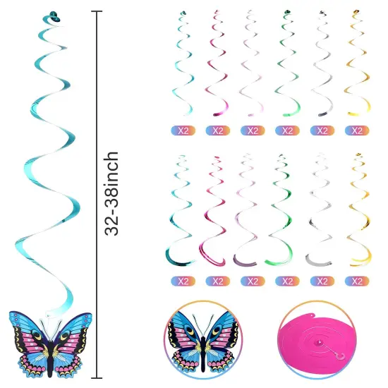 36 PCS Butterfly Hanging Swirl Decoration Summer Spring Party Streamer Butterfly Ceiling Swirl for Home Baby Shower Birthday Wedding Garden Tea Party {6}
